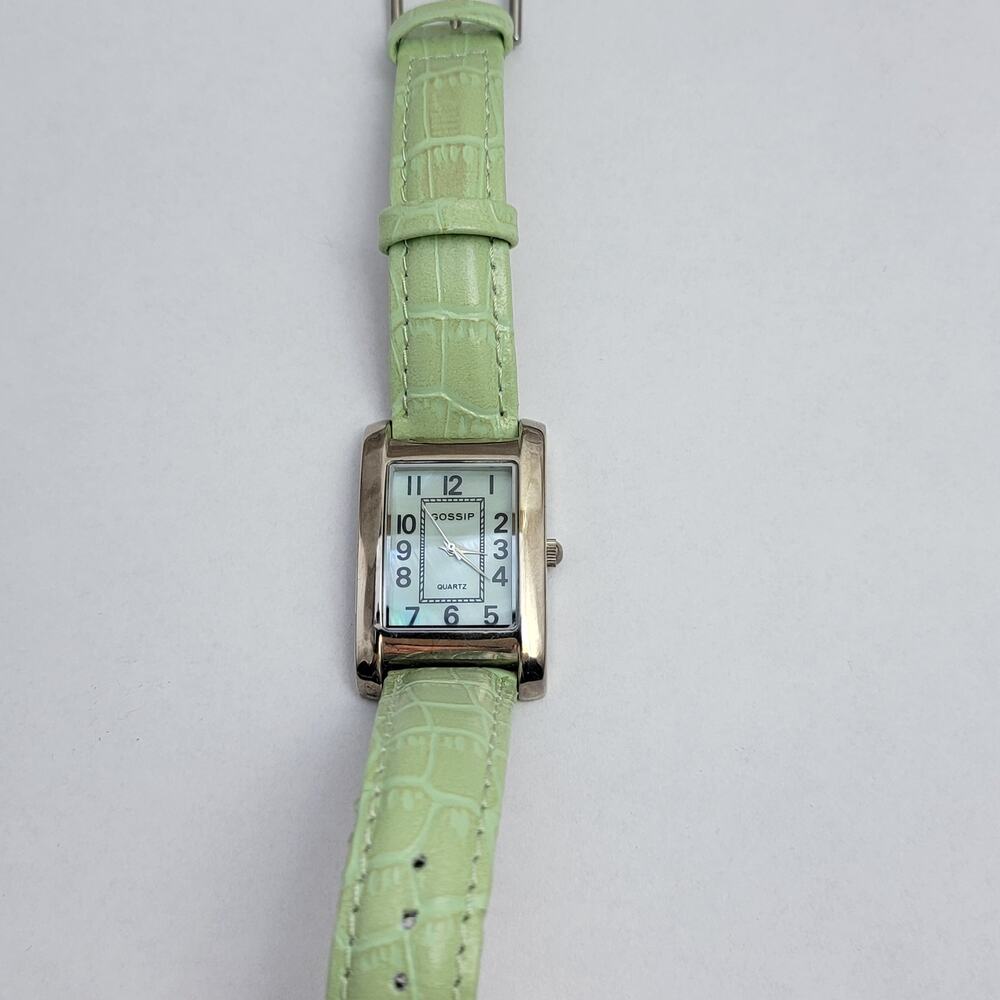 Vintage Watches Gossip Green Strap Quartz Watch with Silver Rectangular Case